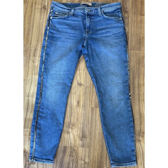 7 For All Mankind Ankle Skinny Jeans 30 Luxe Vintage‎ Muse Beaded Tuxedo Stripe - Picture 1 of 8